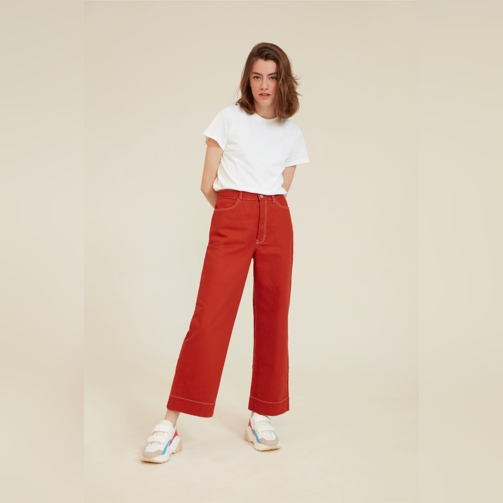 🧡❤️ kowtow 100% Fair Trade Organic Cotton Brick Denim Stage Pant, M - Picture 14 of 14